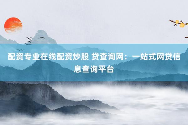 配资专业在线配资炒股 贷查询网：一站式网贷信息查询平台