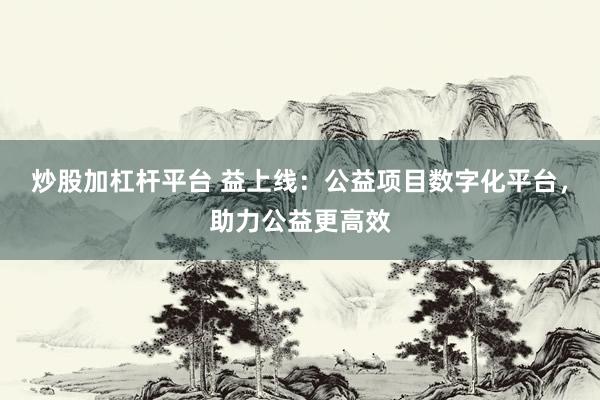 炒股加杠杆平台 益上线：公益项目数字化平台，助力公益更高效