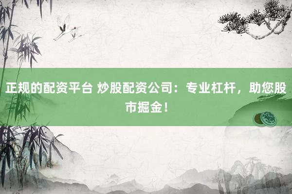 正规的配资平台 炒股配资公司：专业杠杆，助您股市掘金！