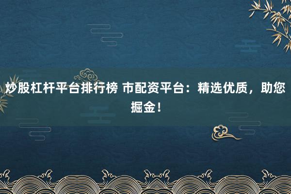 炒股杠杆平台排行榜 市配资平台:精选优质,助您掘金!