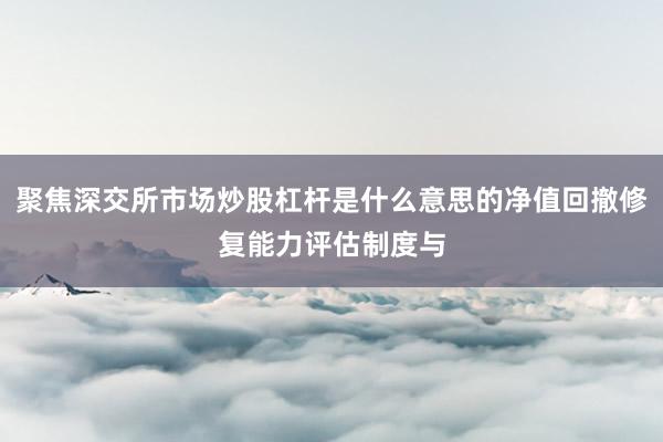聚焦深交所市场炒股杠杆是什么意思的净值回撤修复能力评估制度与