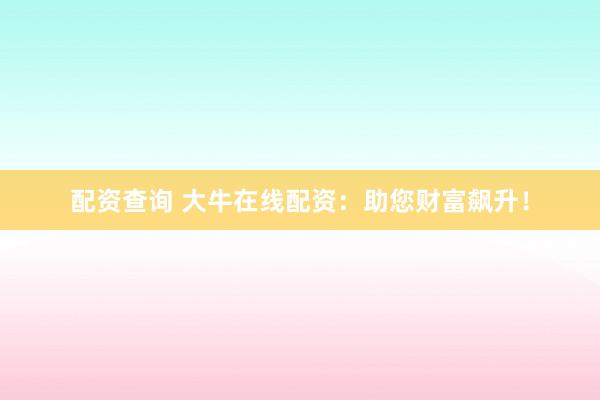 配资查询 大牛在线配资:助您财富飙升!