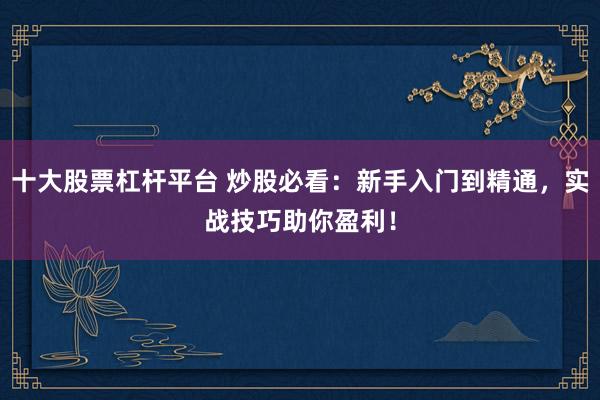 十大股票杠杆平台 炒股必看：新手入门到精通，实战技巧助你盈利！