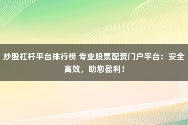 炒股杠杆平台排行榜 专业股票配资门户平台：安全高效，助您盈利！